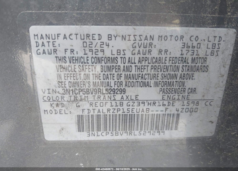 2024 NISSAN KICKS VIN: 3N1CP5BV9RL529299
