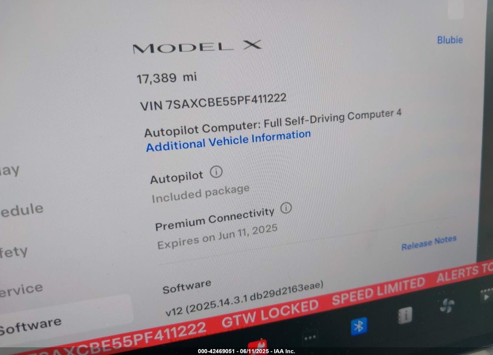 2023 TESLA MODEL X VIN: 7SAXCBE55PF411222