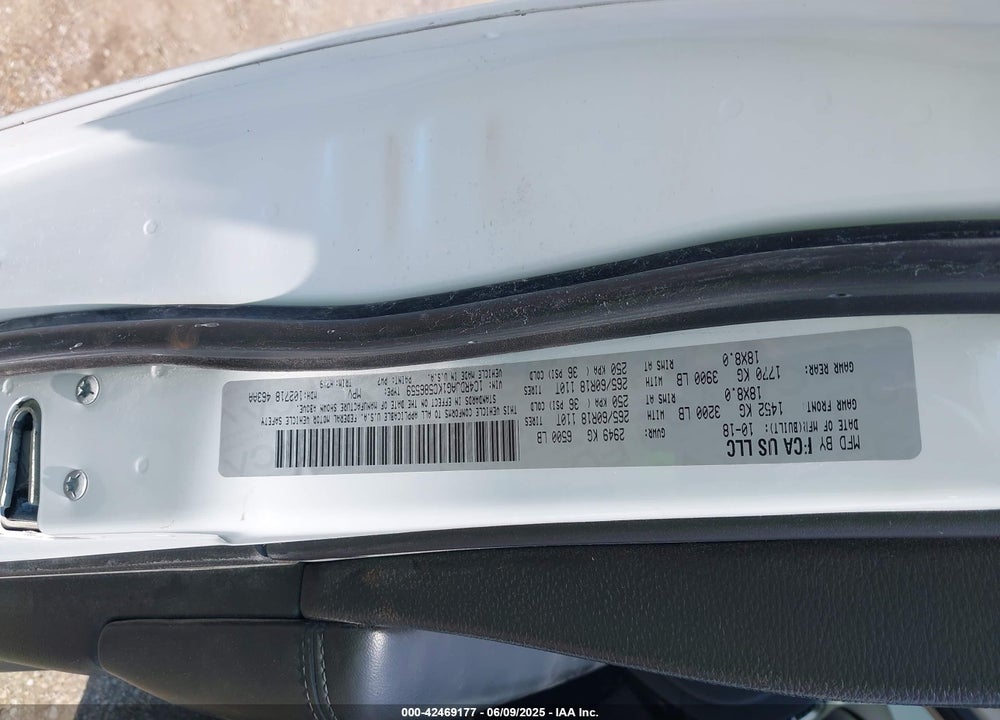 2019 DODGE DURANGO VIN: 1C4RDJAG1KC586559