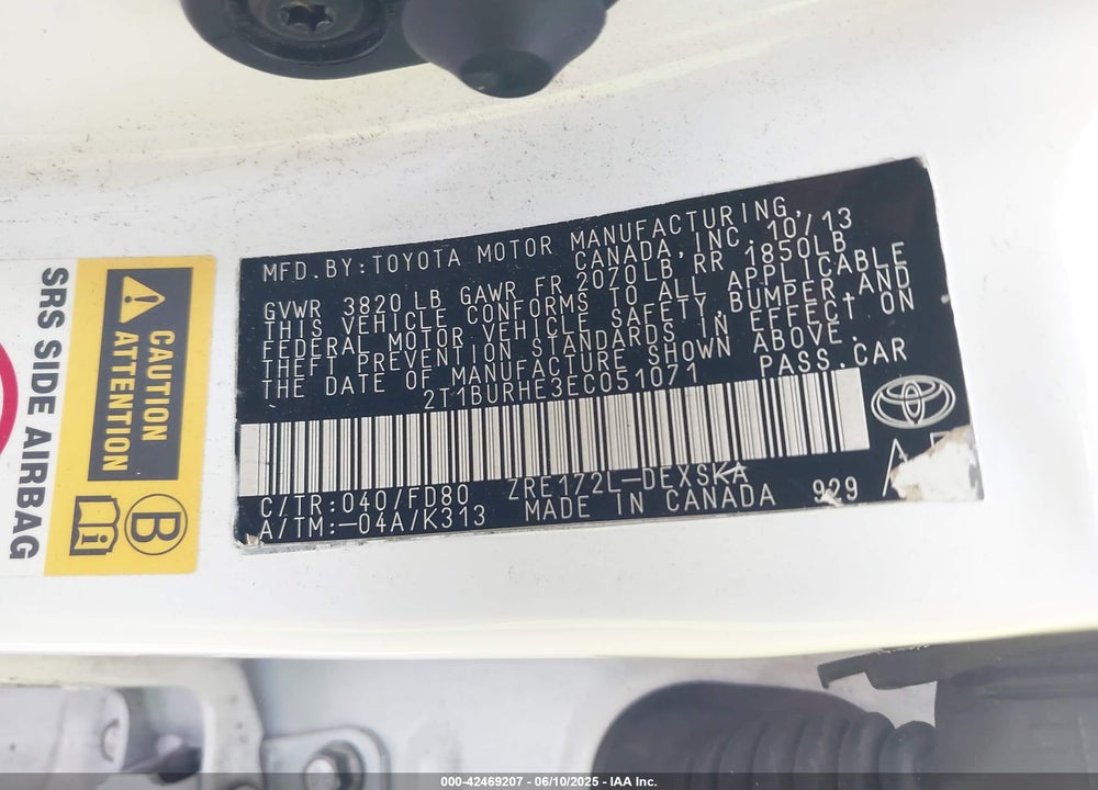 2014 TOYOTA COROLLA S PLUS VIN: 2T1BURHE3EC051071