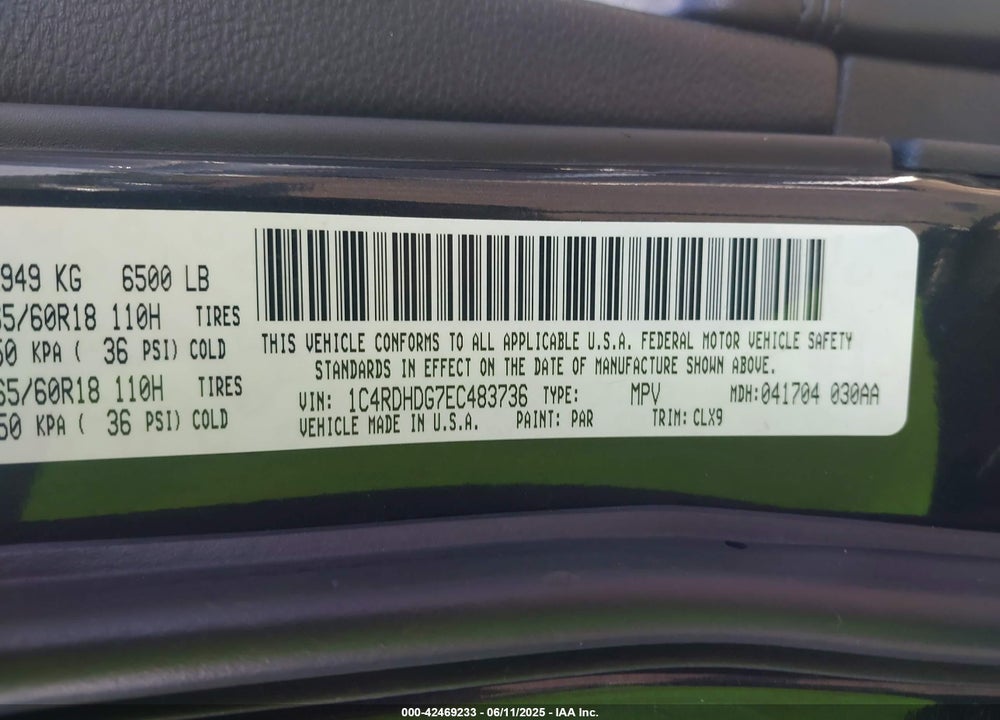 2014 DODGE DURANGO LIMITED VIN: 1C4RDHDG7EC483736
