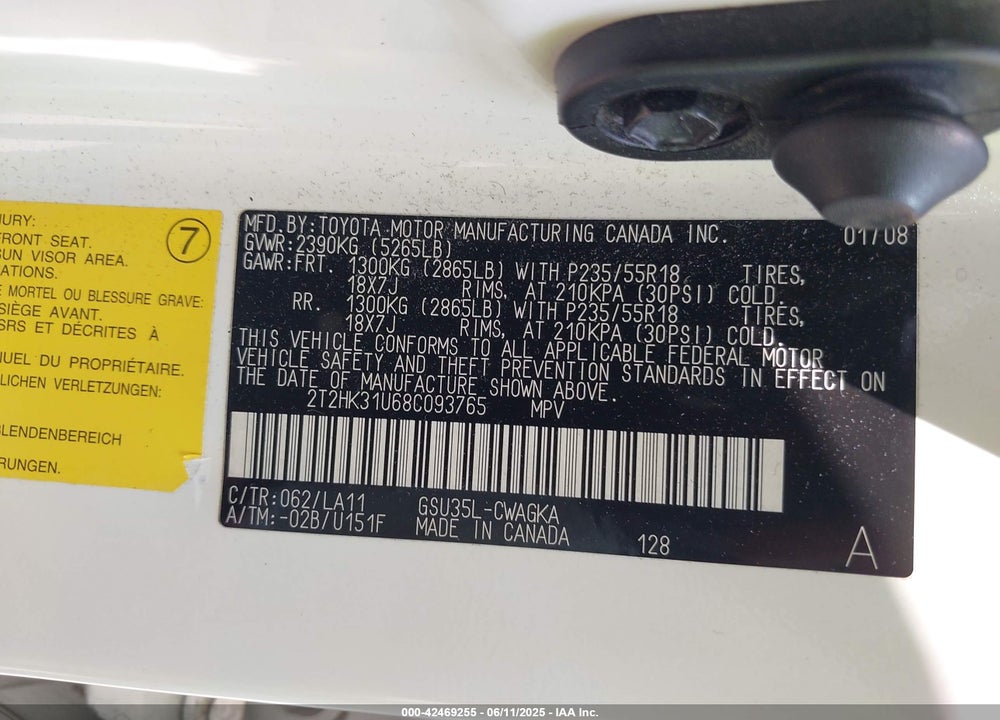 2008 LEXUS RX 350 VIN: 2T2HK31U68C093765
