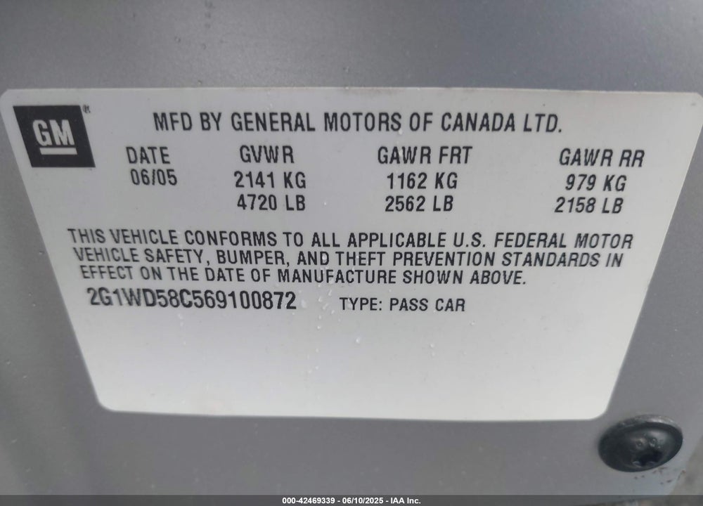 2006 CHEVROLET IMPALA  SS VIN: 2G1WD58C569100872