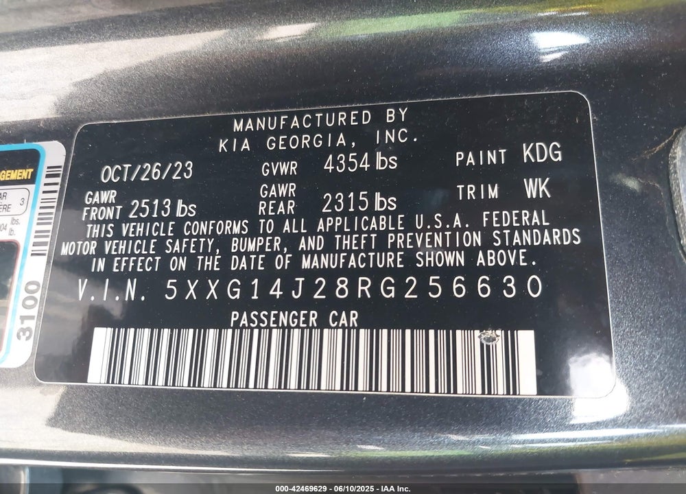 2024 KIA K5 VIN: 5XXG14J28RG256630