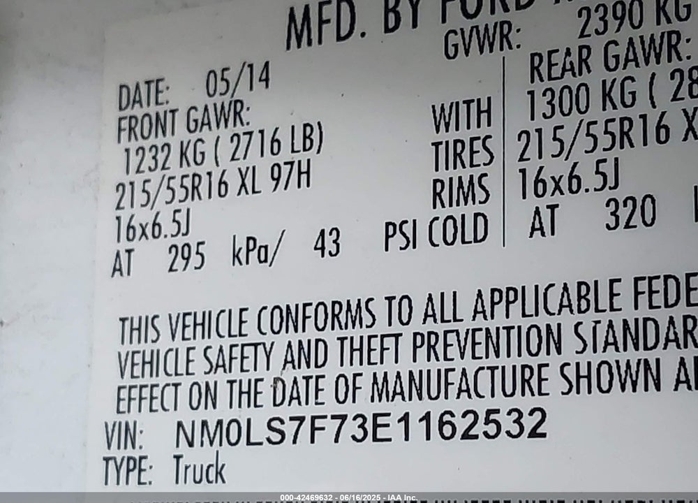2014 FORD TRANSIT CONNECT XLT VIN: NM0LS7F73E1162532