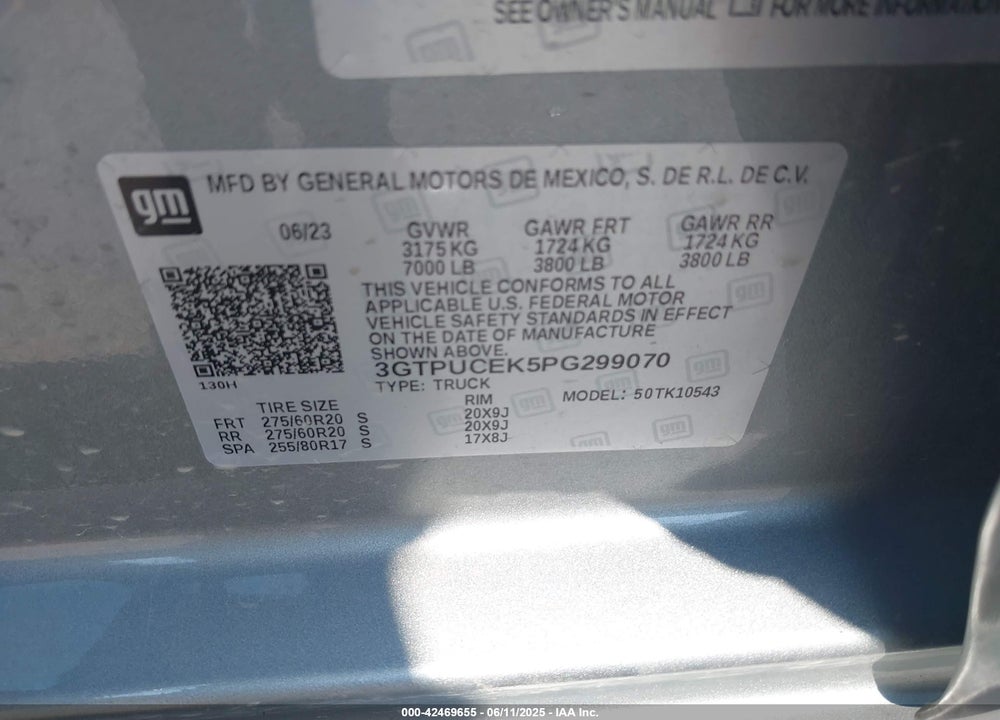 2023 GMC SIERRA 1500 VIN: 3GTPUCEK5PG299070