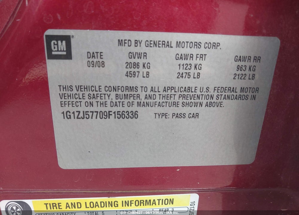 2009 CHEVROLET MALIBU VIN: 1G1ZJ57709F156336