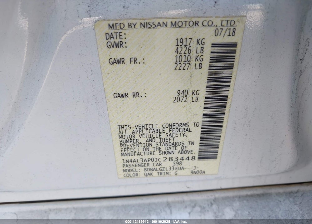 2018 NISSAN ALTIMA VIN: 1N4AL3AP0JC283448