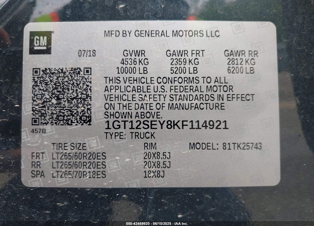 2019 GMC SIERRA 2500HD DENALI VIN: 1GT12SEY8KF114921