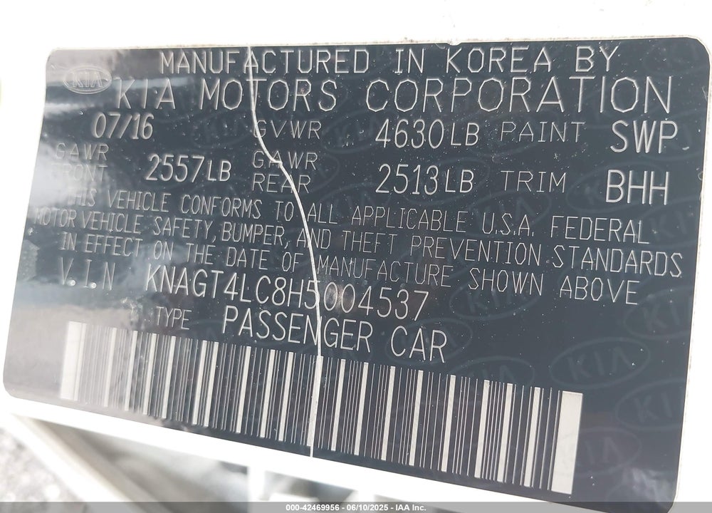 2017 KIA OPTIMA HYBRID VIN: KNAGT4LC8H5004537