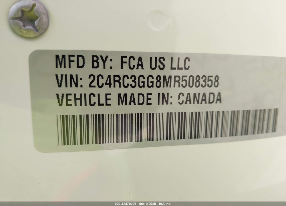 2021 CHRYSLER PACIFICA LIMITED AWD VIN: 2C4RC3GG8MR508358