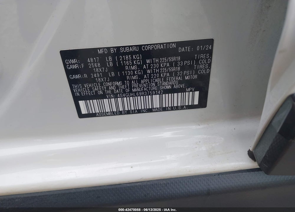 2024 SUBARU CROSSTREK LIMITED VIN: 4S4GUHL69R3759142