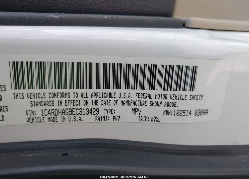 2014 DODGE DURANGO VIN: 1C4RDHAG9EC313429