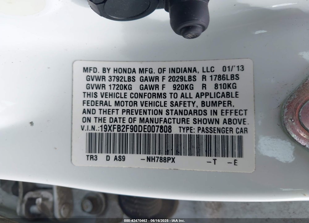 2013 HONDA CIVIC EX-L VIN: 19XFB2F90DE007808