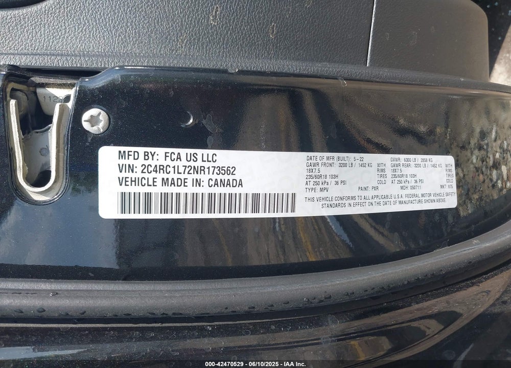 2022 CHRYSLER PACIFICA HYBRID TOURING L VIN: 2C4RC1L72NR173562