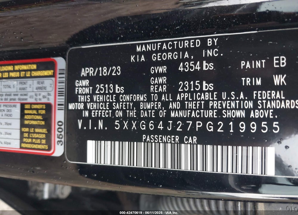2023 KIA K5 VIN: 5XXG64J27PG219955