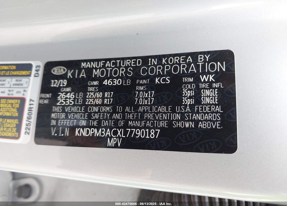 2020 KIA SPORTAGE VIN: KNDPM3ACXL7790187