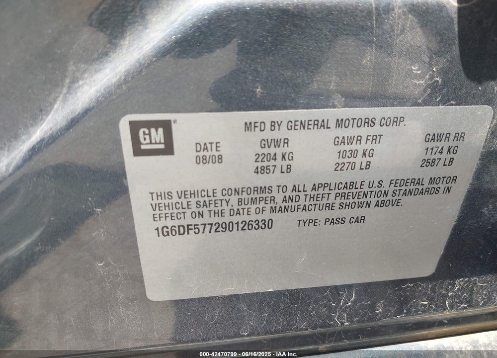 2009 CADILLAC CTS VIN: 1G6DF577290126330