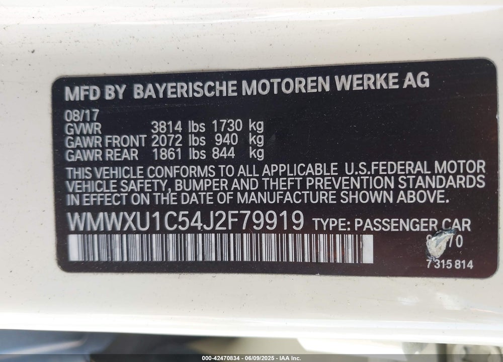 2018 MINI COOPER VIN: WMWXU1C54J2F79919