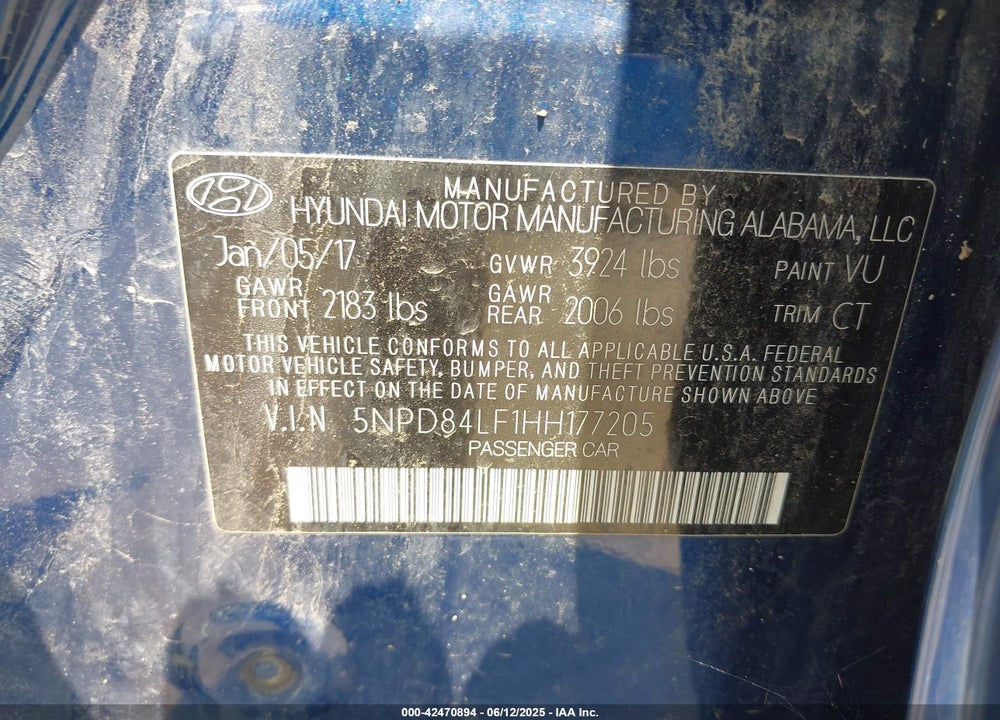 2017 HYUNDAI ELANTRA VALUE EDITION VIN: 5NPD84LF1HH177205