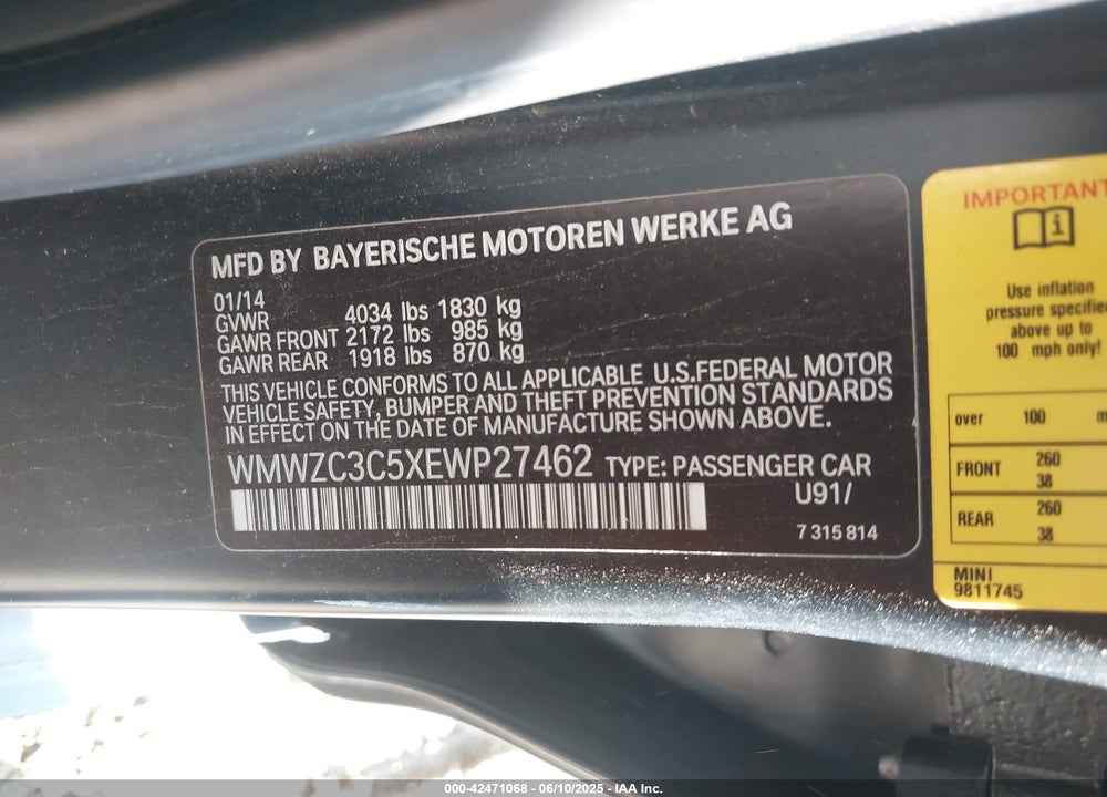 2014 MINI COOPER COUNTRYMAN VIN: WMWZC3C5XEWP27462