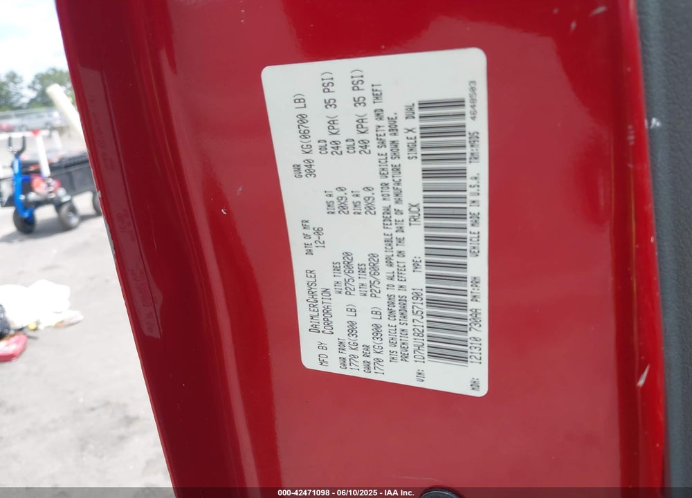 2007 DODGE RAM 1500 VIN: 1D7HU18217J571901