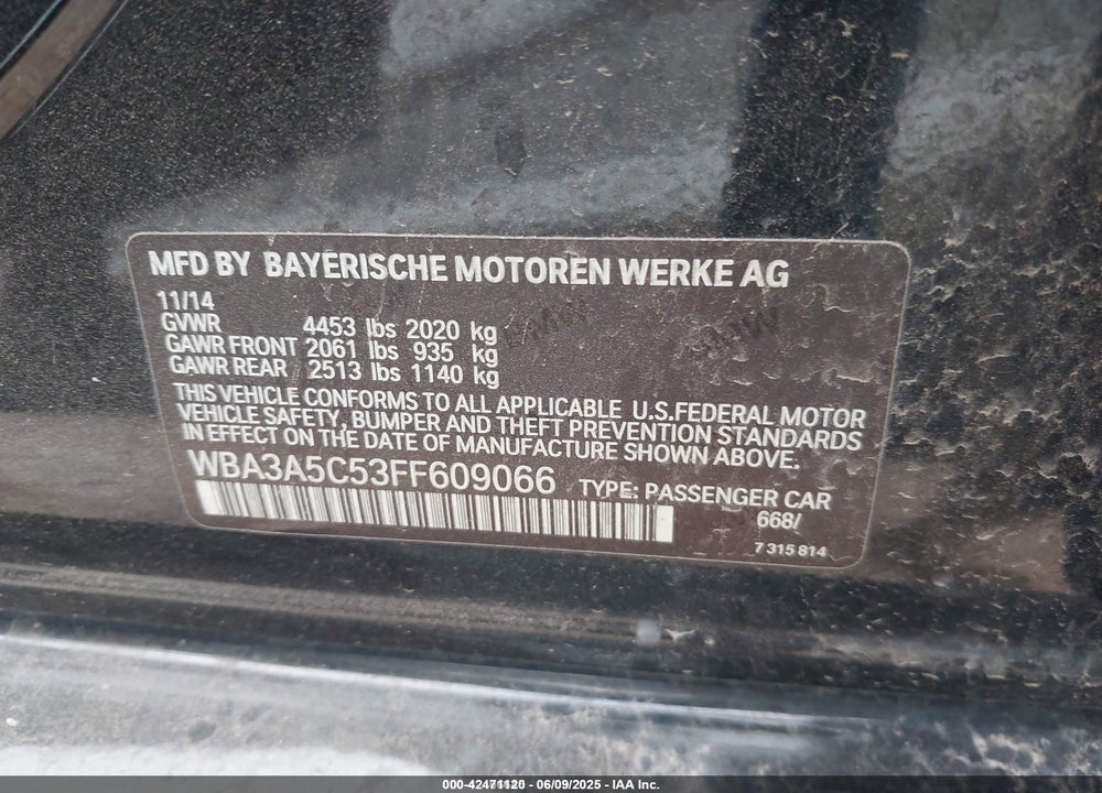 2015 BMW 328I VIN: WBA3A5C53FF609066