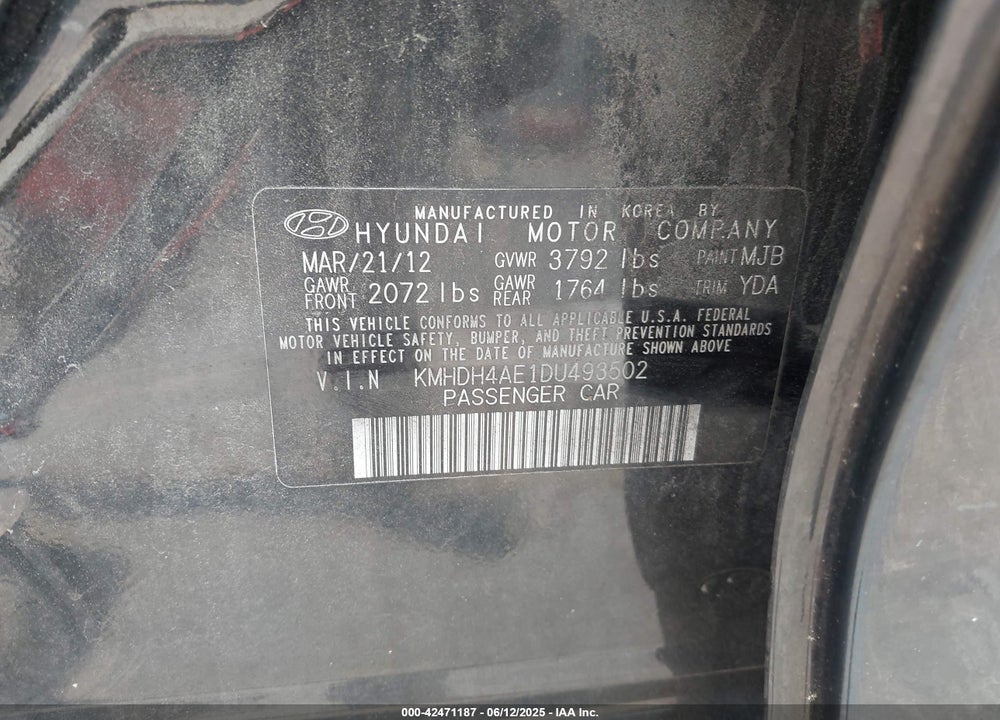 2013 HYUNDAI ELANTRA GLS VIN: KMHDH4AE1DU493502