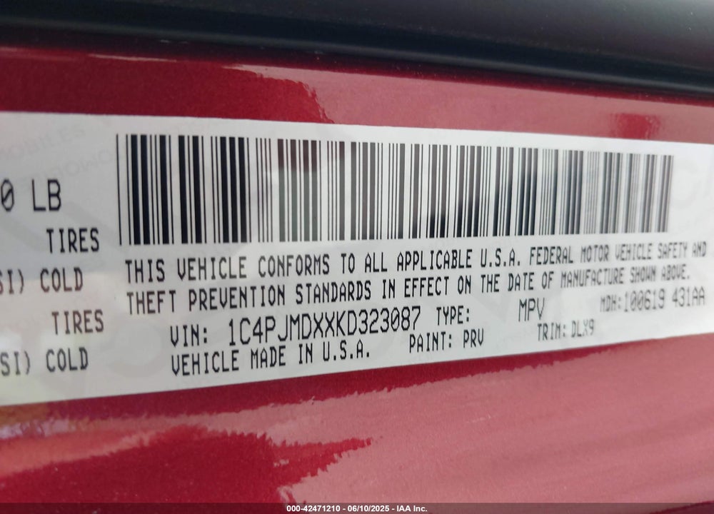 2019 JEEP CHEROKEE VIN: 1C4PJMDXXKD323087