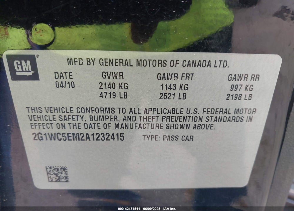 2010 CHEVROLET IMPALA VIN: 2G1WC5EM2A1232415