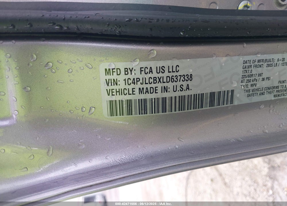 2020 JEEP CHEROKEE VIN: 1C4PJLCBXLD637338