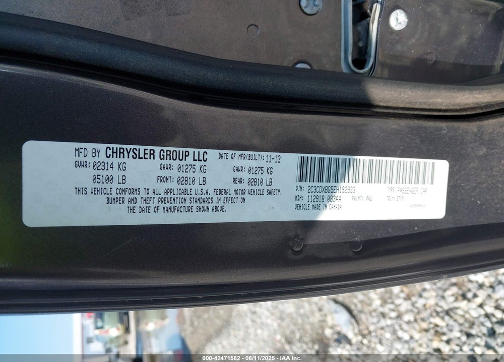 2014 DODGE CHARGER SE VIN: 2C3CDXBG5EH192933