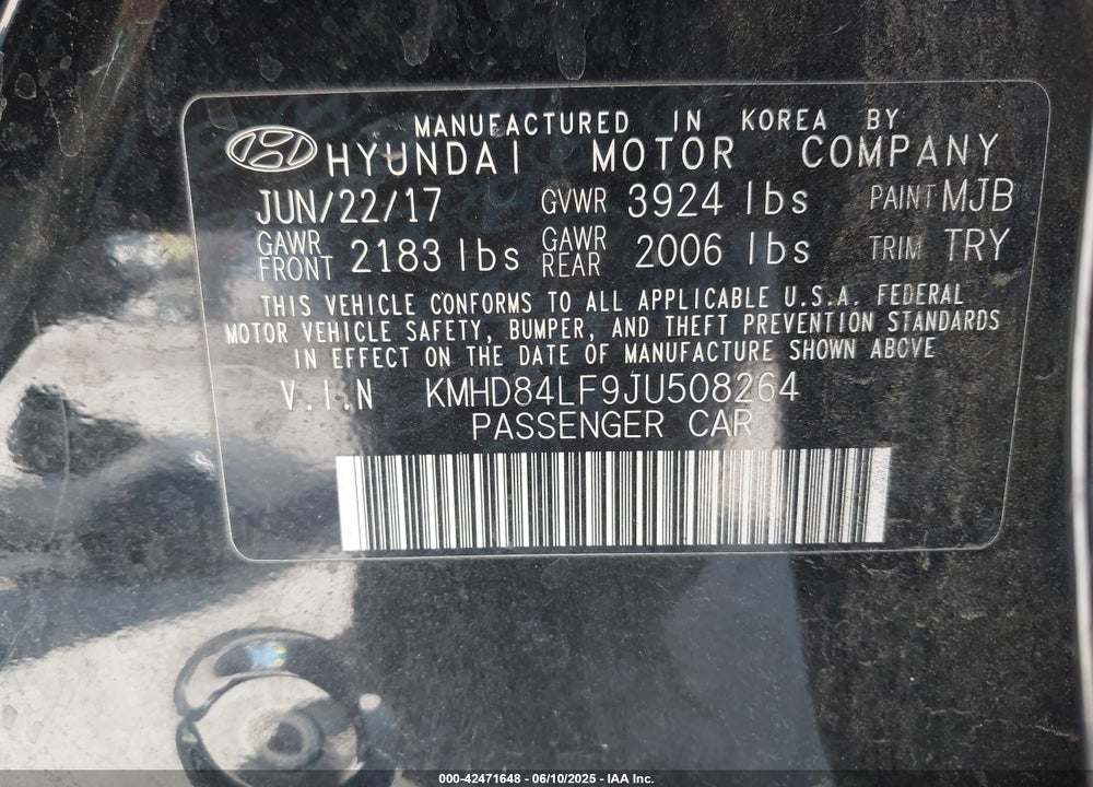 2018 HYUNDAI ELANTRA SEL VIN: KMHD84LF9JU508264