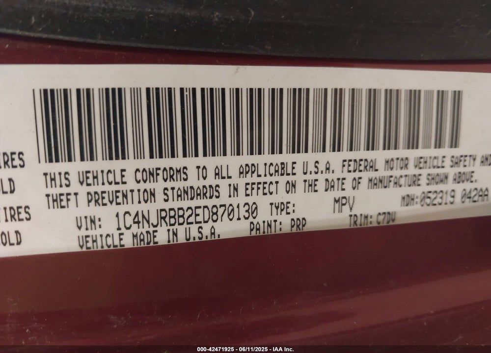 2014 JEEP PATRIOT VIN: 1C4NJRBB2ED870130