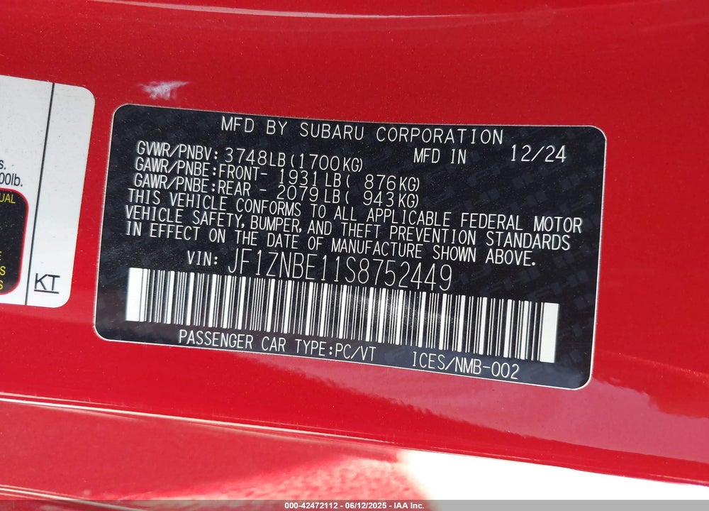 2025 TOYOTA GR86 VIN: JF1ZNBE11S8752449