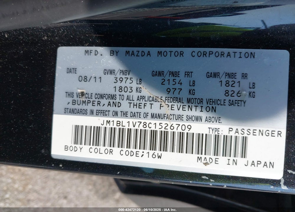 2012 MAZDA 3 I TOURING VIN: JM1BL1V78C1526709
