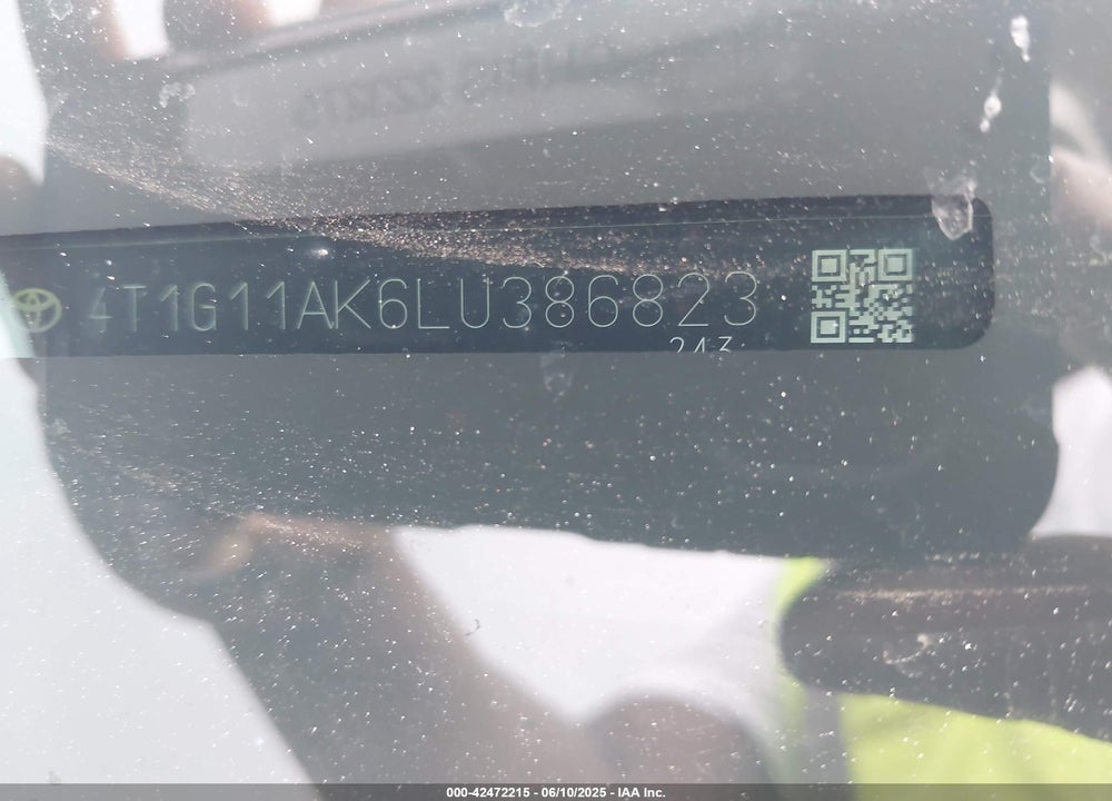 2020 TOYOTA CAMRY VIN: 4T1G11AK6LU386823