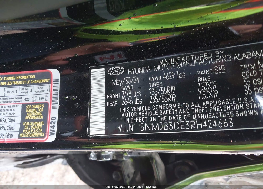 2024 HYUNDAI TUCSON VIN: 5NMJB3DE3RH424663