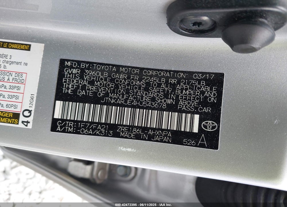 2017 TOYOTA COROLLA IM VIN: JTNKARJE4HJ543678