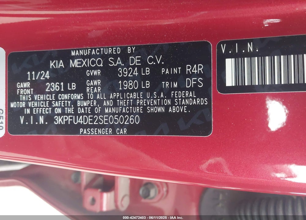 2025 KIA K4 VIN: 3KPFU4DE2SE050260