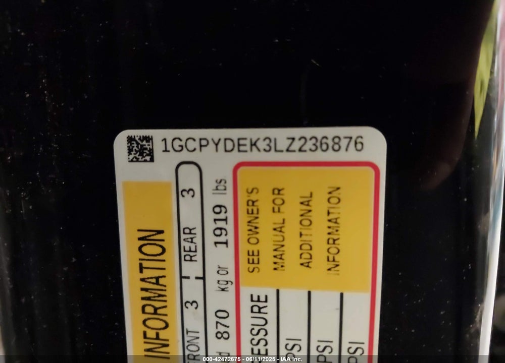 2020 CHEVROLET ALL MODELS VIN: 1GCPYDEK3LZ236876