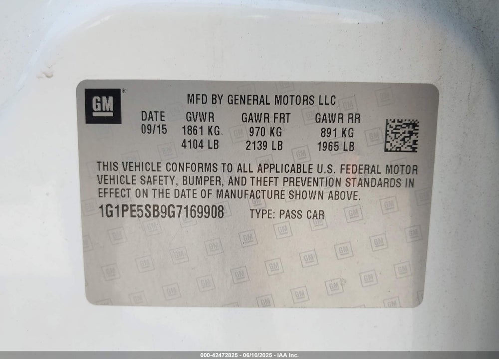 2016 CHEVROLET CRUZE LIMITED 1LT AUTO VIN: 1G1PE5SB9G7169908