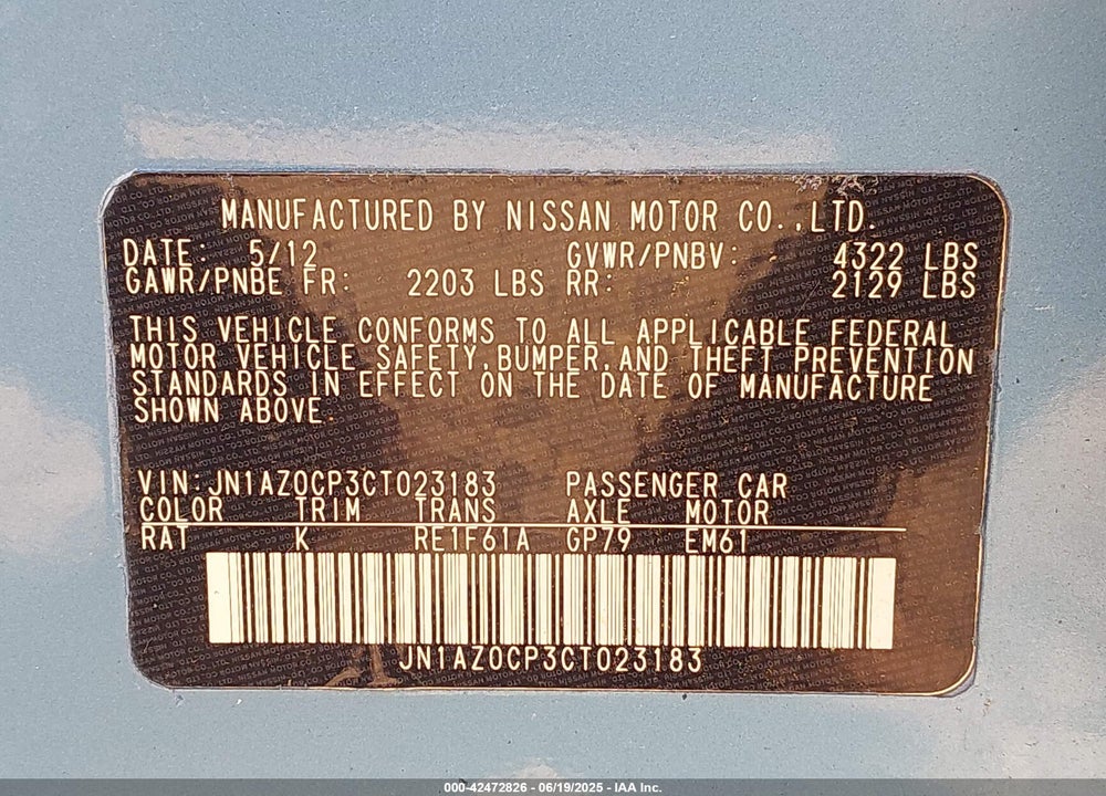 2012 NISSAN LEAF VIN: JN1AZ0CP3CT023183