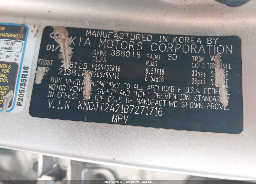 2011 KIA SOUL VIN: KNDJT2A21B7271716