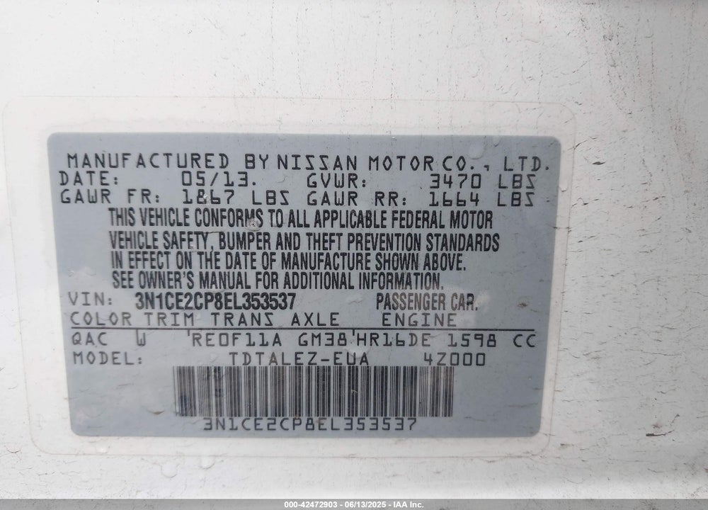 2014 NISSAN VERSA NOTE VIN: 3N1CE2CP8EL353537