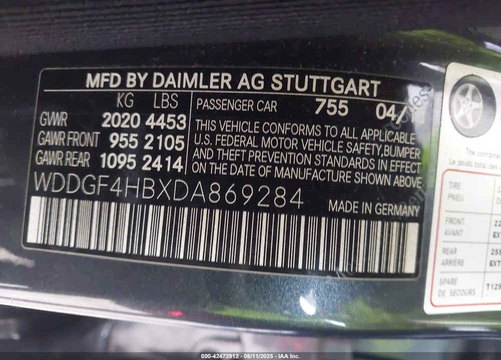 2013 MERCEDES-BENZ C CLASS VIN: WDDGF4HBXDA869284