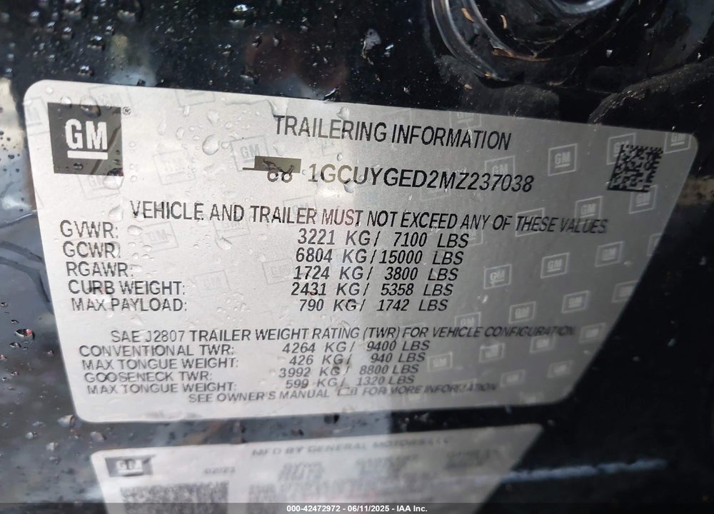 2021 CHEVROLET SILVERADO 1500 4WD SHORT BED LTZ VIN: 1GCUYGED2MZ237038