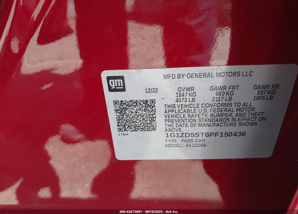 2023 CHEVROLET MALIBU VIN: 1G1ZD5ST6PF150436