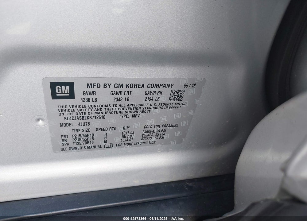 2019 BUICK ENCORE FWD PREFERRED VIN: KL4CJASB2KB712610