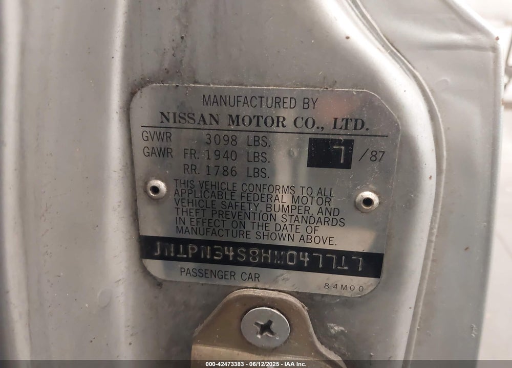 1987 NISSAN PULSAR NX XE VIN: JN1PN34S8HM047717